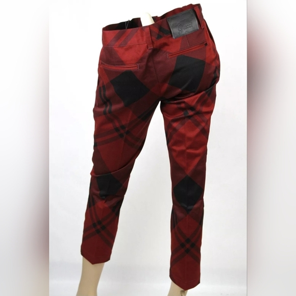 GUCCI Check Print Capri Pants Red/Black, NWT - Picture 4 of 7